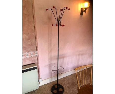 Retro metal coat hat stand with umbrella stick holder at bottom 