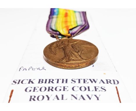 MILITARIA - BRITISH WW1 VICTORY MEDAL AWARDED TO 150876 G. COLES B. S. R. N.

NO.15