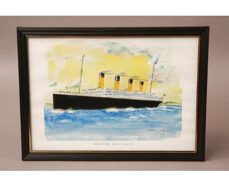 Framed and Glazed Watercolour Print of the RMS Titanic.23x32#2454 