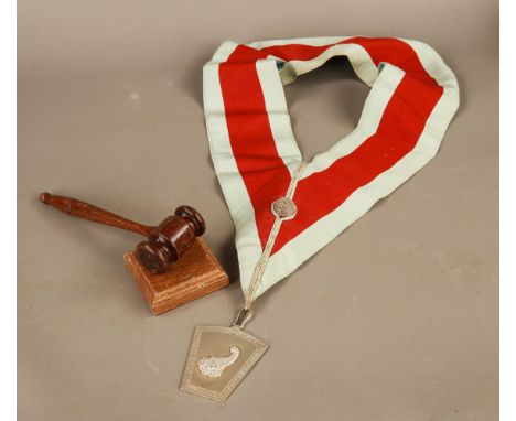 Masonic Sash and Maul. Sash features metal badge of Cornucopia #441 