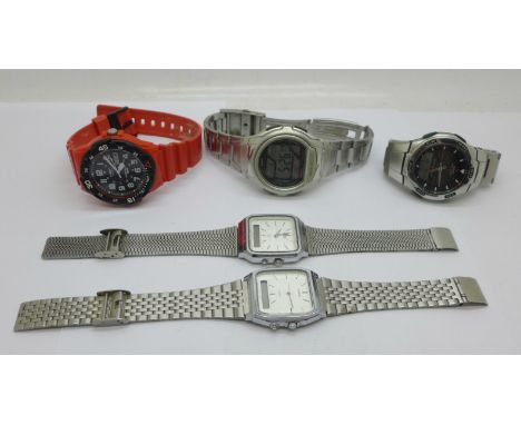 Five Casio wristwatches 
