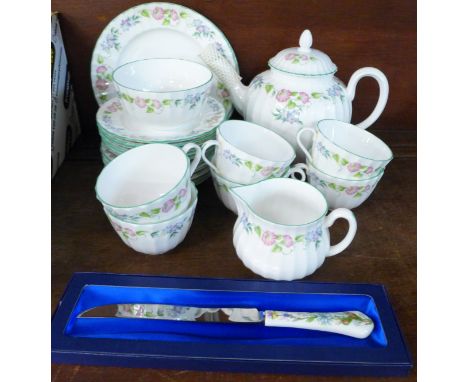 A Royal Worcester English Garden tea set and a boxed Aynsley knife 