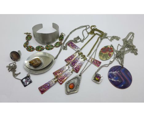 1970's enamel and stainless steel jewellery 