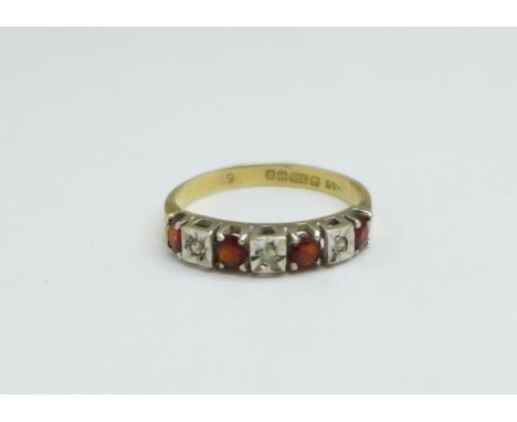 A 9ct gold red and white stone ring, 1.8g, P 