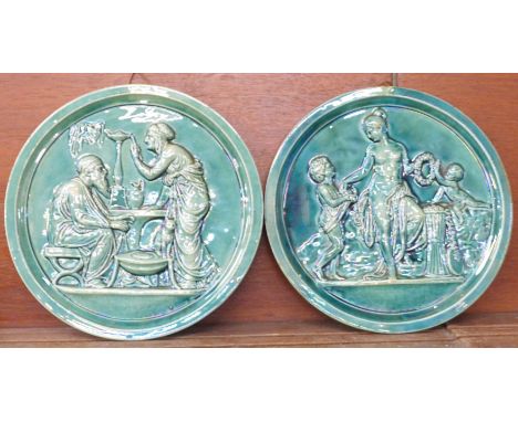 A pair of Scottish Dunmore majolica plaques, 26cm 