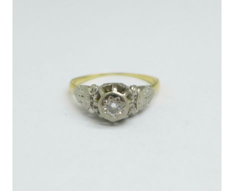 An 18ct gold and white metal set diamond ring, 2.8g, N, mark worn 