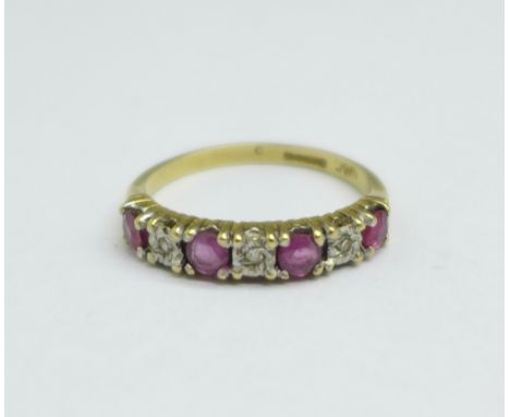 A 9ct gold, ruby and diamond ring, 2.1g, O 