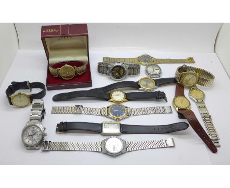 A collection of wristwatches including a boxed Rotary, Seiko, Lorus and Worldtime 