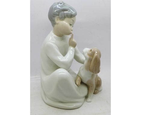 A Lladro figures, boy with dog, 19.5cm 