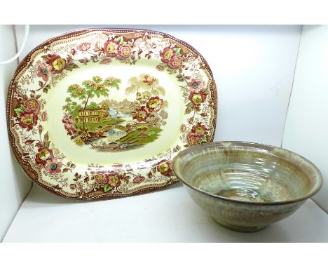 A Royal Staffordshire Clarice Cliff meat plate and a studio pottery bowl 