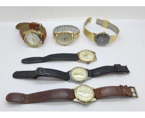 Six wristwatches; Sekonda, Avia, Rotary, Timor, Venus and Seiko 