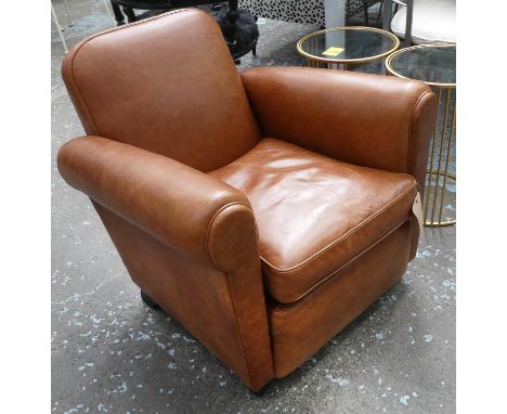 CLUB ARMCHAIR, tan leather of compact proportions, 81cm W x 72cm H. 