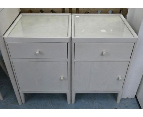 ERCOL SALINA BEDSIDE CABINETS, a pair, by Lisa Gould Sandall, 40cm x 40cm x 61cm. (2) 