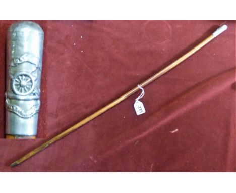 British WWI Kent Heavy Artillery Regiment  NCO/Officers Swagger Stick, split-cane rod with silver-plated handle and brass tip