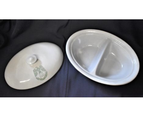German WWII  Mess Hall Dinner Condiment Dish with two divided bowls, the lid with the design stamping of Eagle above a Swasti