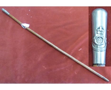 British WWI King's Own Yorkshire Light Infantry Swagger Stick, silver plated handle and brass tip with a central silver buckl