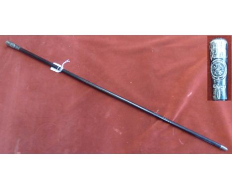 British 1920s/WWII St. John's Ambulance Brigade Swagger stick, ebonised wood cane with silver handle and tip both hallmarked 