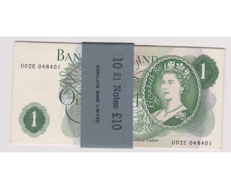 1967 £1 JS Fforde, GOEBEL machine, prefix U02E BE 76f, run of ten consecutive, UNC
