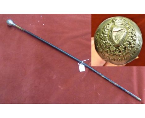 British Edwardian-WWI London Irish Rifles Regiment Swagger Stick, split cane with silver-plated handle and brass tip. An exce