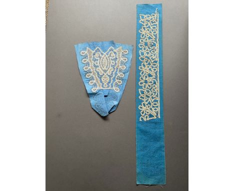 Antique unfinished Bobbin Lace attached to lacemakers pattern, (2 pieces)