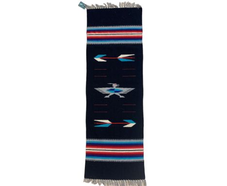 Woven Navajo blanket decorated with Arrow and Thunderbird motif 147cm x 43cm
