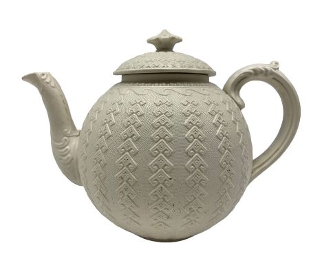 Victorian 'Argyle' teapot, smear-glazed stoneware by William Brownfield, Cobridge, c1851-1870 H17cm