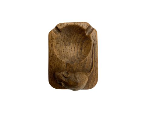 Mouseman oak ashtray, canted rectangular form with carved mouse signature, by the workshop of Robert Thompson, Kilburn, L10cm