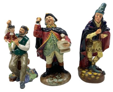 Royal Doulton figure 'The Puppet Maker' HN2253, 'Town Cryer' HN2119, 'The Pied Piper' HN2012 max H23cm (3)