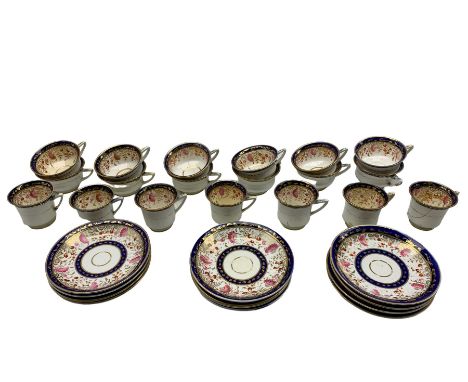19th century Coalport china comprising seven coffee cups, twelve teacups and eleven saucers with blue underglaze, red and pin