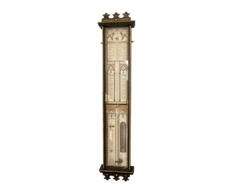 Fitzroy - replica 20th-century cistern barometer in a glazed ebony finished case, with full height paper scales and Admiral F