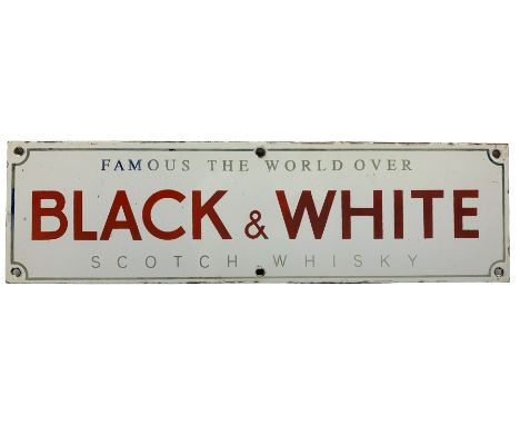 Black &amp; White Scotch Whisky single sided enamel sign 13cm x 46cm