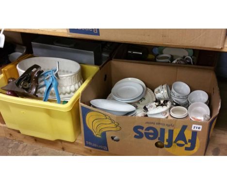 Four boxes including china, tools etc.
