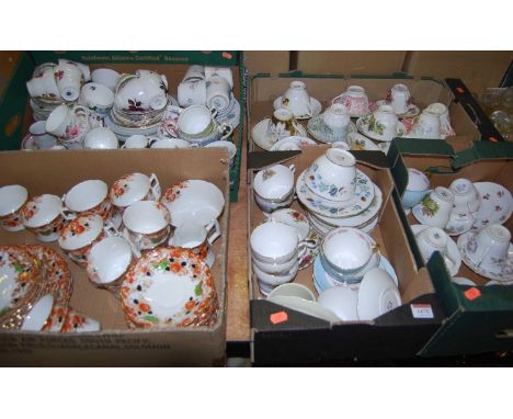Five boxes of mixed china, to include teacups and saucers, part tea service etc, various makers 