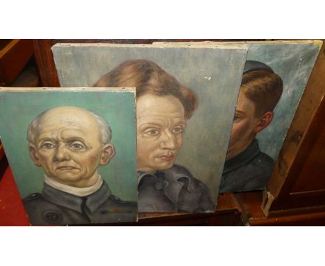 Robert Arthur Wilson - portrait of an Airman, oil on canvas signed lower left, 38x28cm, and two others by the artist (3)