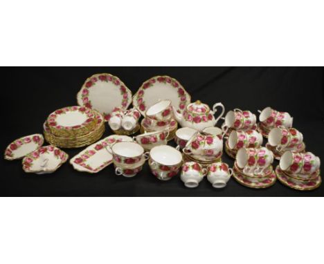 Royal Albert Old English Rose part teaset and dinner set, comprising of sixteen teacup trios (with bread / butter plates), a 