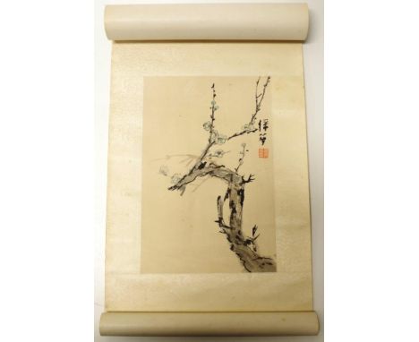 Three Chinese hand painted scrolls 89cm - 99cm long (total length), together with a printed scroll (4)