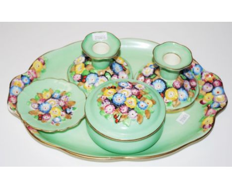 Good vintage Tuscan dressing table set a 5 piece ceramic dressing table set, marked for 'Tuscan China' to bases, comprising a