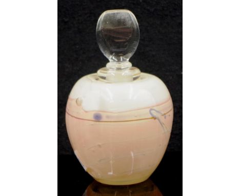 Richard Clements (Tas) art glass perfume bottle pink - blue - cream tones, stamped R, height approx 8.5 cm