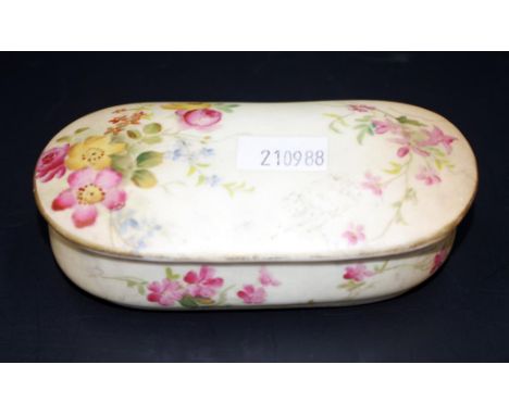 Antique Royal Worcester blush ivory trinket box with floral decoration, width 10cm approx