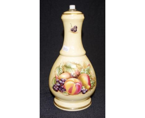 Aynsley 'Orchard Gold' table lamp base painted fruit decoration to ceramic lamp base, (requires refitting for electric power)