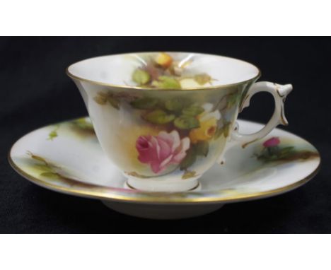 Royal Worcester handpainted rose cup &amp; saucer
