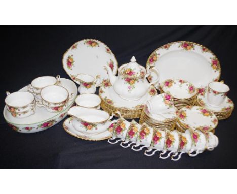 Royal Albert 'Old Country Roses'  dinner set including: 8 teacup trios, 6 soup coupes with saucers, 2 coffee mugs, teapot, su