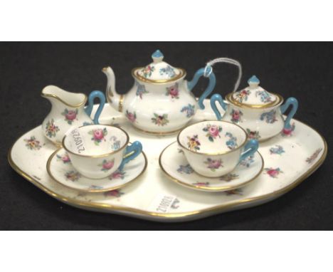 Crown Staffordshire miniature teaset comprising 2 cups &amp; saucers, a teapot, lidded sugar pot, milk jug and tray