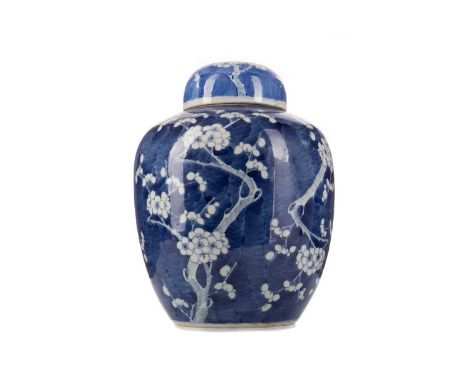 CHINESE BLUE AND WHITE PRUNUS GINGER JAR,late 19th century, four character Kangxi mark to base, 32cm highCondition report: Li