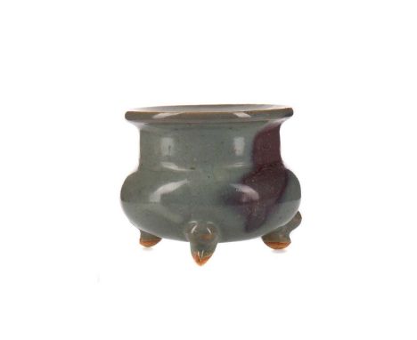 CHINESE JUN WARE TRIPOD CENSER,purple-splashed, unmarked, 8cm high