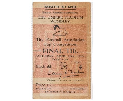 1923 FA Cup Final ticket stub for West Ham United v Bolton Wanderers at the Empire Stadium, Wembley, 28th April,  printed mat