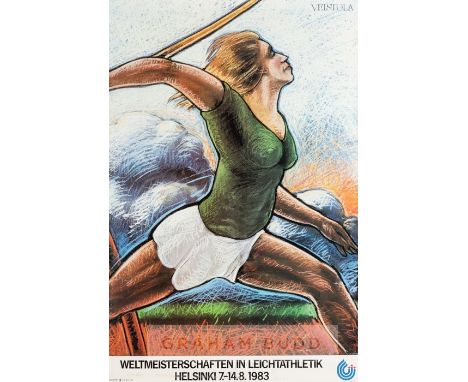 Official poster for the 1983 Helsinki IAAF World Athletics Championships, held from 7th-14th August, print depicting a stylis