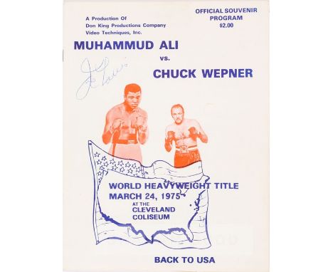 Muhammad Ali v Chuck Wepner official Souvenir programme for the fight in Cleveland 24 March 1975 signed to the front cover by