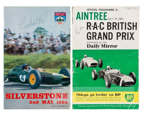 Collection of 15 motor racing programmes,including a Stirling Moss signed 1961 British GP and a Graham Hill signed 1964 Inter