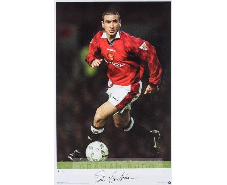 Eric Cantona signed Manchester United colour photographic print, presentation copy of 500, signed in black marker pen, publis